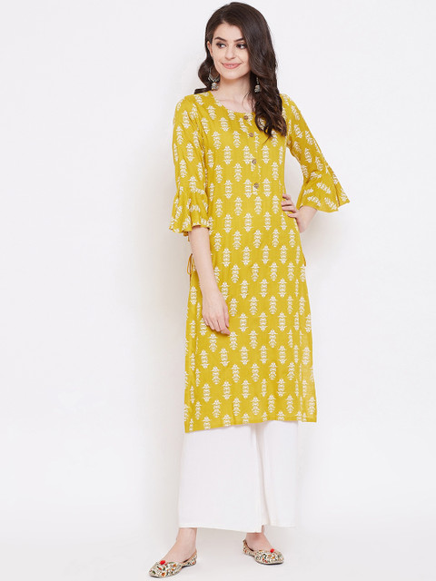 

Desi Rang Women Mustard Yellow & White Printed Straight Kurta