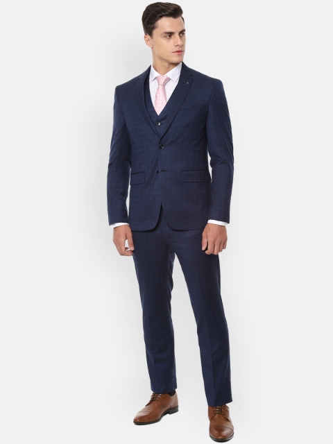 

Louis Philippe Men Navy Blue Checked Slim-Fit Single-Breasted Formal Suit