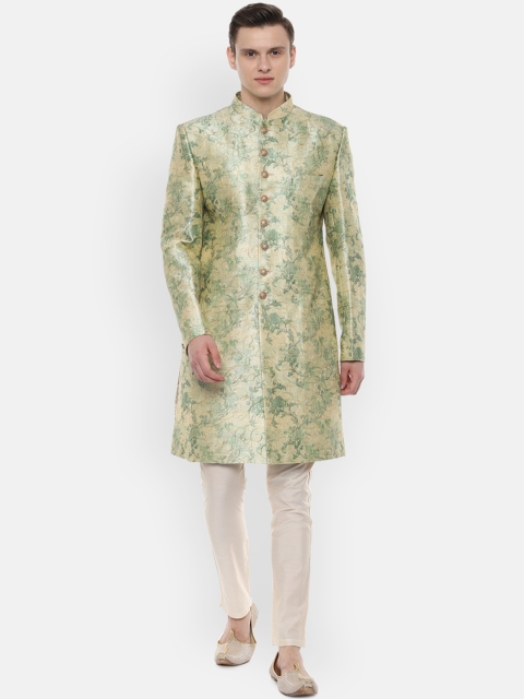 

Louis Philippe Men Green & Beige Floral Print Sherwani Set