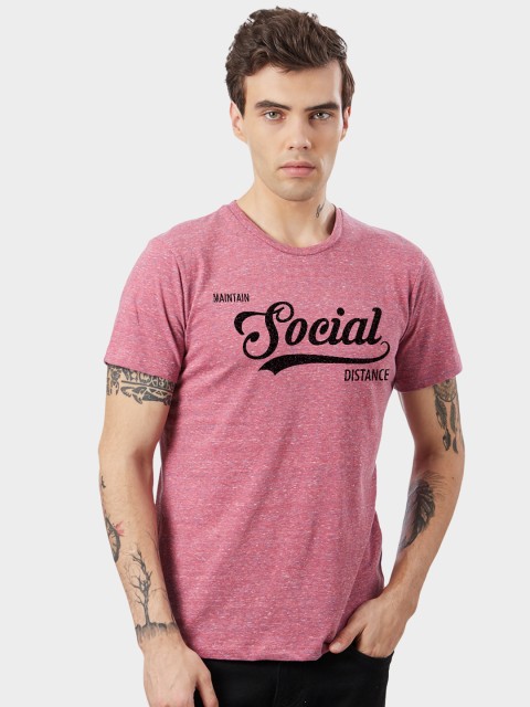 

Free Authority Men Pink Printed Social distancing Round Neck T-shirt