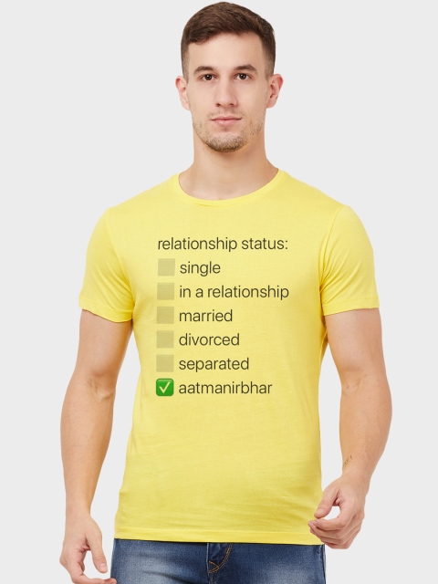 

Free Authority Men Yellow Printed Social distancing Round Neck T-shirt