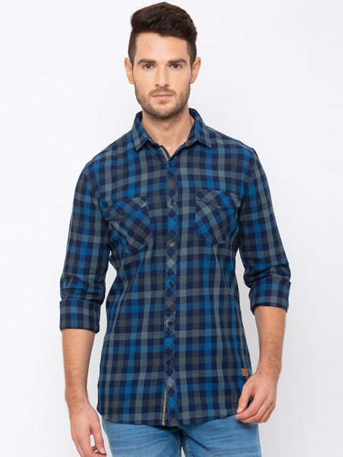 

Globus Men Blue & Grey Regular Fit Checked Casual Shirt