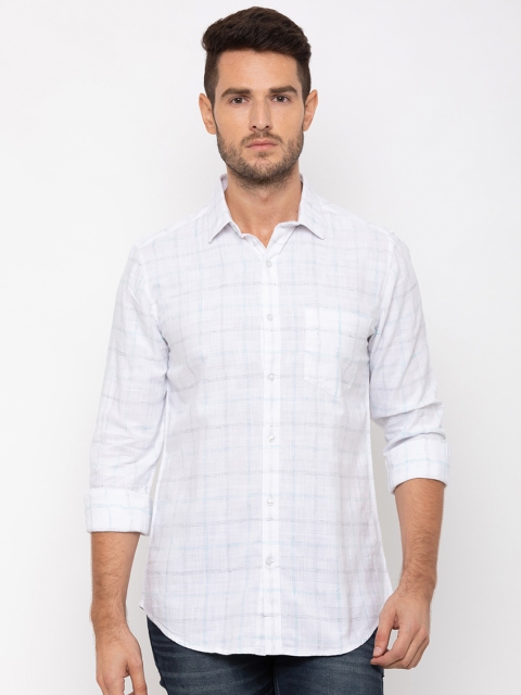

Globus Men White & Green Regular Fit Checked Casual Shirt