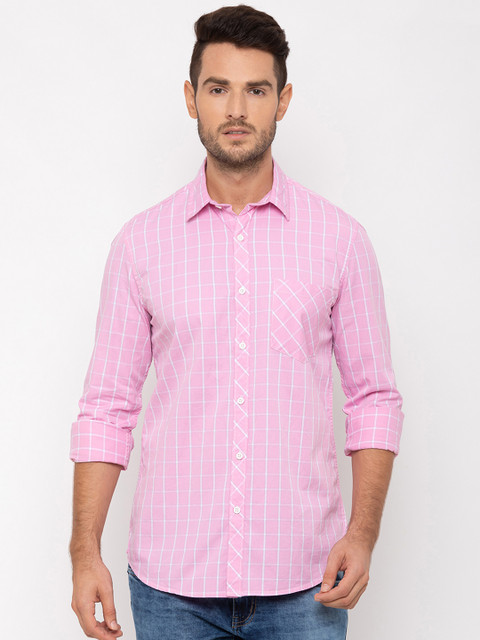

Globus Men Pink Regular Fit Checked Casual Shirt
