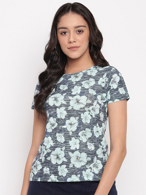 

Miss Grace Women Sea Green & Grey Floral Printed Top