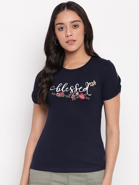 

Miss Grace Women Navy Blue Floral Printed Top