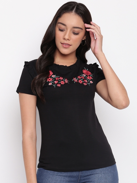 

Miss Grace Women Black Embroidered Top