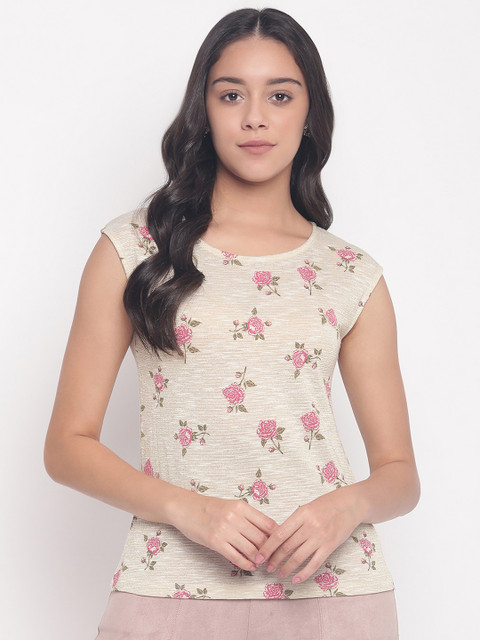 

Miss Grace Women Cream-Coloured Floral Printed Top