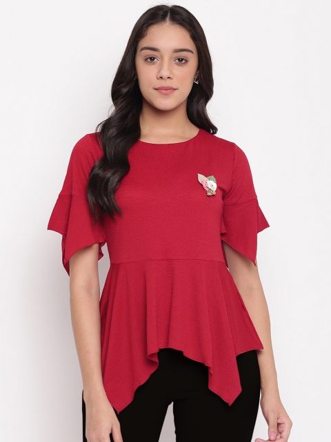 

Miss Grace Women Red Solid Peplum Top