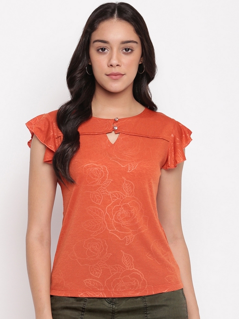 

Miss Grace Women Rust Orange Floral Printed Top