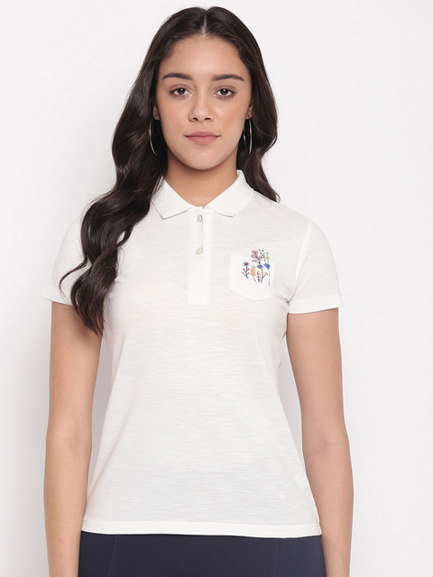 

Miss Grace Women White Solid Polo Collar T-shirt