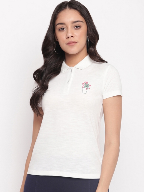 

Miss Grace Women White Printed Polo Collar T-shirt