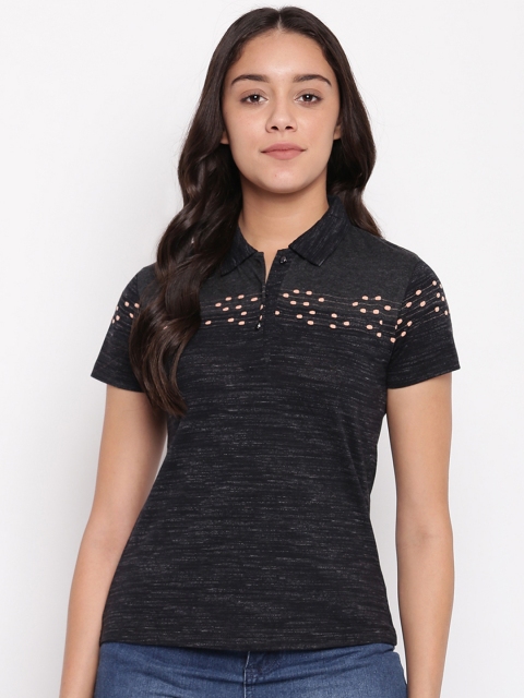 

Miss Grace Women Black Printed Polo Collar T-shirt