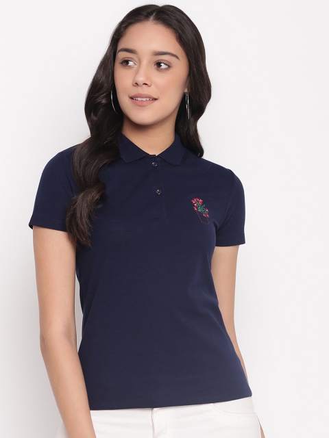 

Miss Grace Women Navy Blue Solid Polo Collar T-shirt