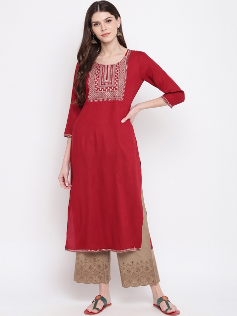 

Vbuyz Women Maroon Yoke Design Straight Kurta