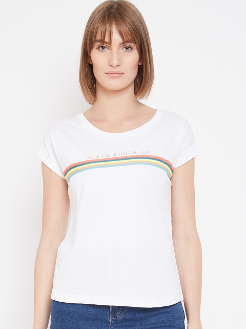 

METTLE Women White Printed Round Neck T-shirt