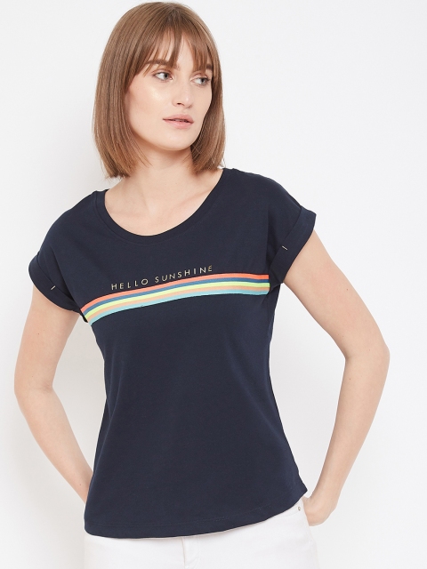 

METTLE Women Navy Blue Printed Round Neck T-shirt