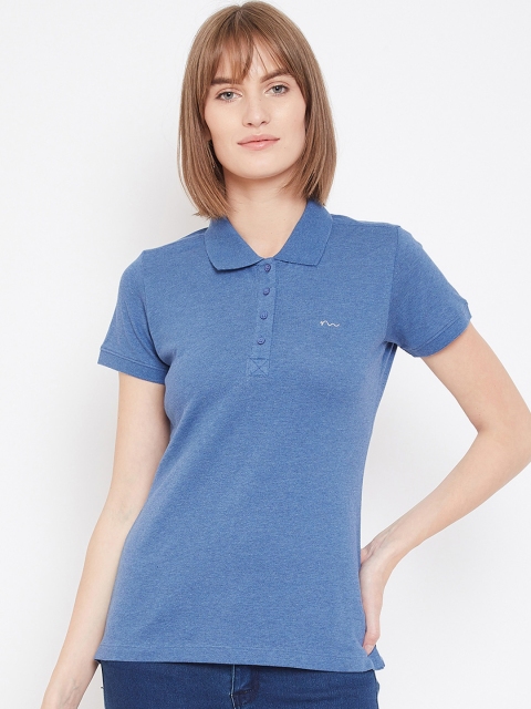 

METTLE Women Blue Solid Polo Collar T-shirt