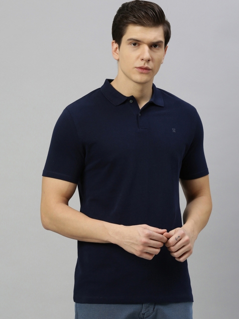 

RARE RABBIT Men Navy Blue Solid Polo Collar T-shirt