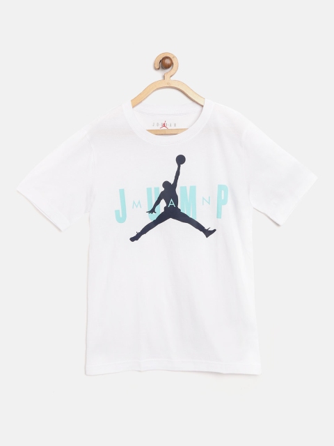 

Jordan Boys White Blue MJ Crew 2 Brand Logo Print Round Neck Basketball Pure Cotton T-shirt
