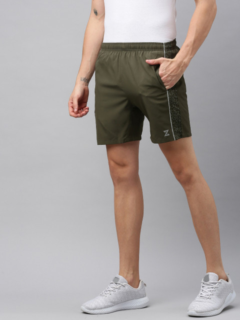 

Azani Men Olive Green Solid Regular Fit Quandrillion Training Shorts with Side Stripes