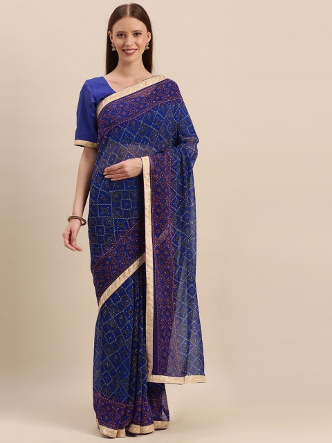 

Kvsfab Navy Blue Pure Georgette Dyed Bandhani Saree