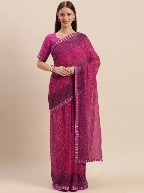 

Kvsfab Pink & Purple Pure Georgette Embroidered Bandhani Saree