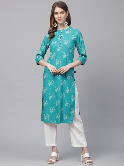 

clorals Women Green & White Printed Kurta with Trousers