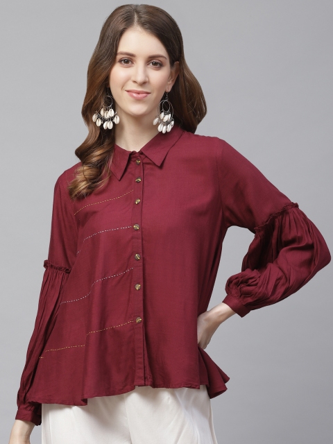 

clorals Women Maroon Regular Fit Solid Casual Shirt