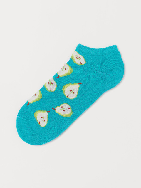 

H&M Men Turquoise Blue Patterned Liner Socks