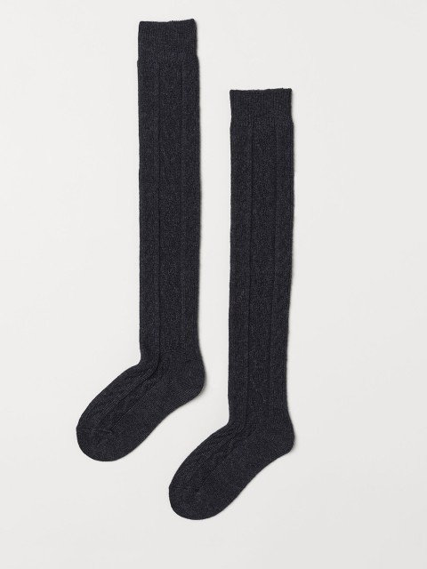 

H&M Women Black Solid Over-The-Knee Socks