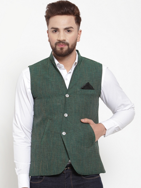 

KLOTTHE Men Green Solid Pure Cotton Nehru Jacket