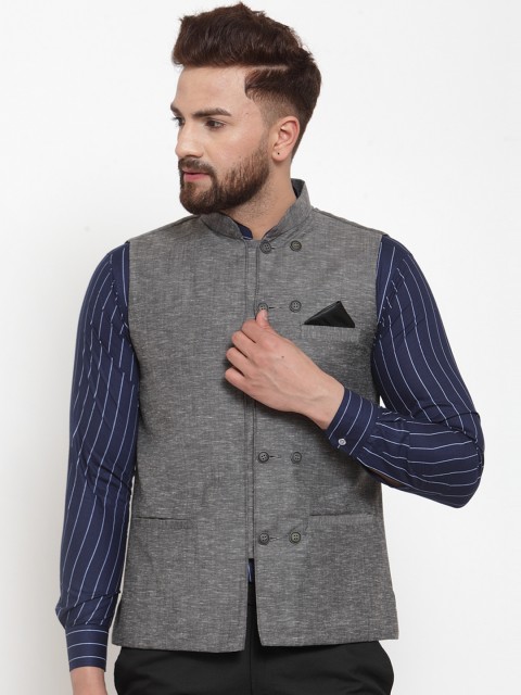 

KLOTTHE Men Grey Printed Nehru Jacket