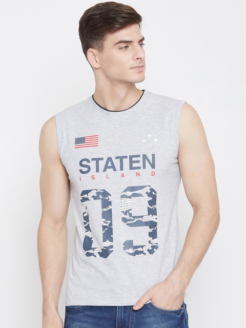 

Octave Men Grey & Navy Blue Printed Round Neck T-shirt