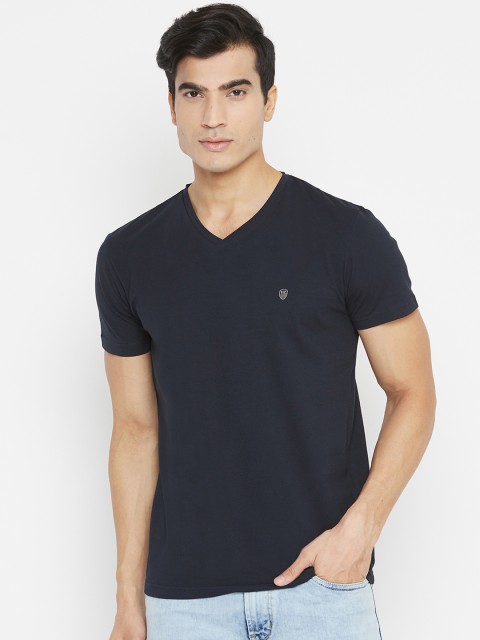 

Octave Men Navy Blue Solid V-Neck T-shirt