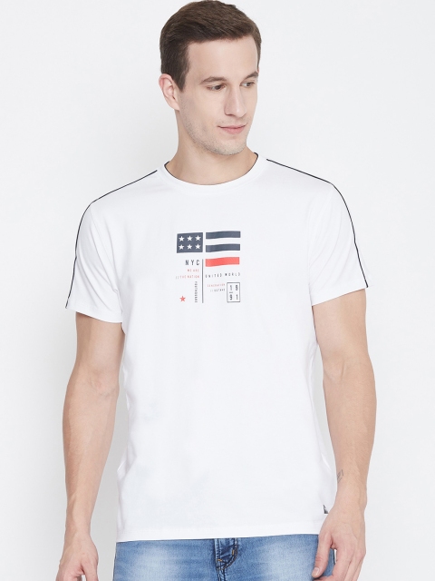 

Octave Men White & Navy Blue Printed Round Neck T-shirt