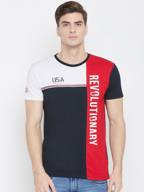 

Octave Men Navy Blue & Red Colourblocked Round Neck T-shirt