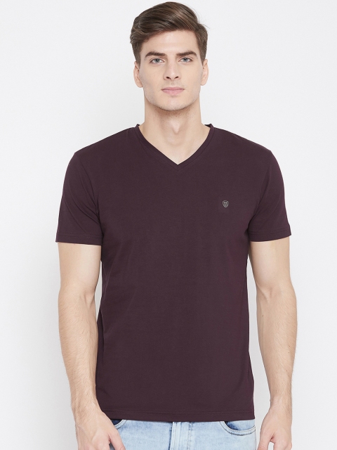 

Octave Men Burgundy Solid V-Neck T-shirt, Brown