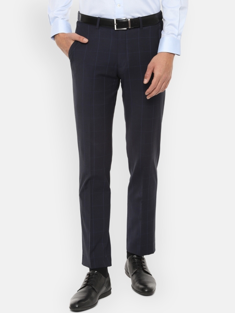 

Louis Philippe Men Navy Blue Slim Fit Checked Formal Trousers