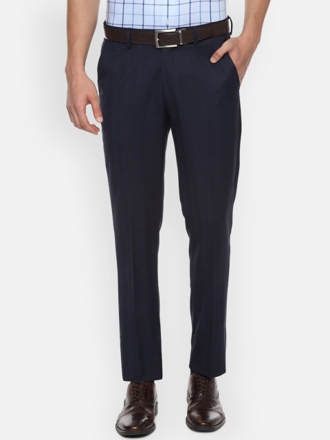 

Louis Philippe Men Navy Blue Slim Fit Self Striped Formal Trousers