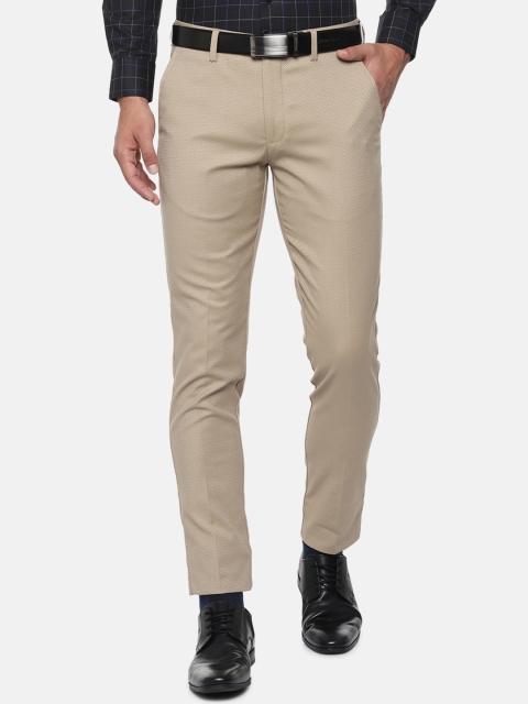 

Louis Philippe Men Beige Slim Fit Self Design Formal Trousers
