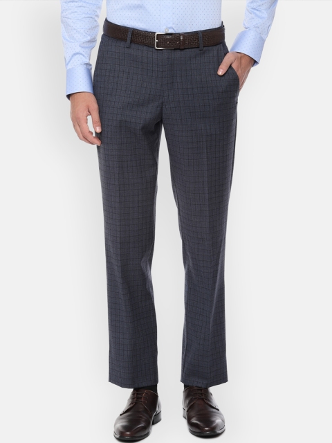 

Louis Philippe Men Charcoal Grey Slim Fit Checked Formal Trousers