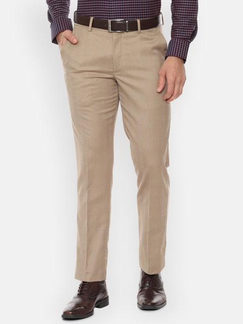 

Louis Philippe Men Beige Slim Fit Self Checked Formal Trousers