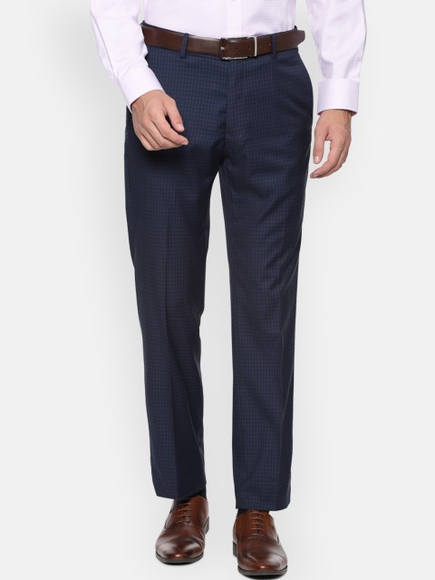 

Louis Philippe Men Navy Blue Regular Fit Checked Formal Trousers
