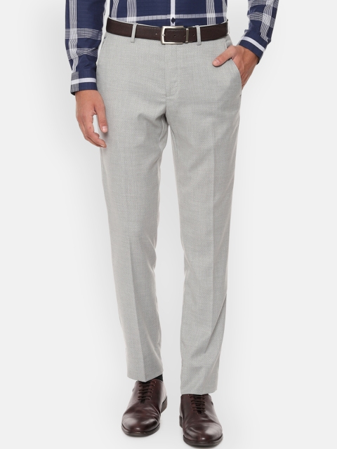 

Louis Philippe Men Grey Slim Fit Textured Formal Trousers