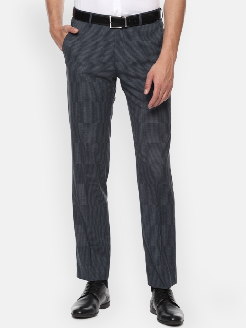 

Louis Philippe Men Charcoal Grey Regular Fit Micro Checks Formal Trousers