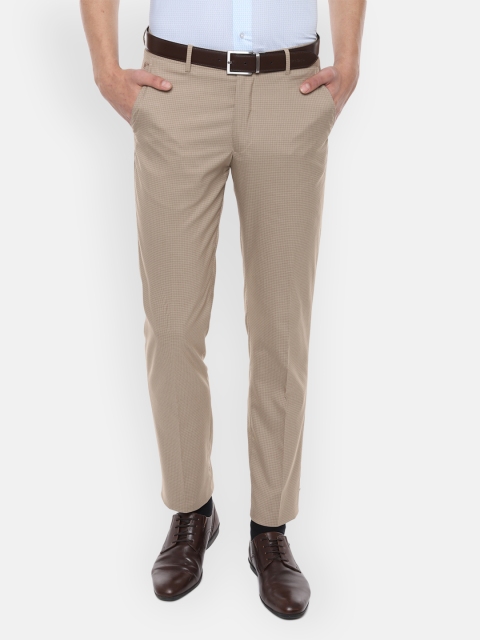

Louis Philippe Men Beige Slim Fit Checked Formal Trousers