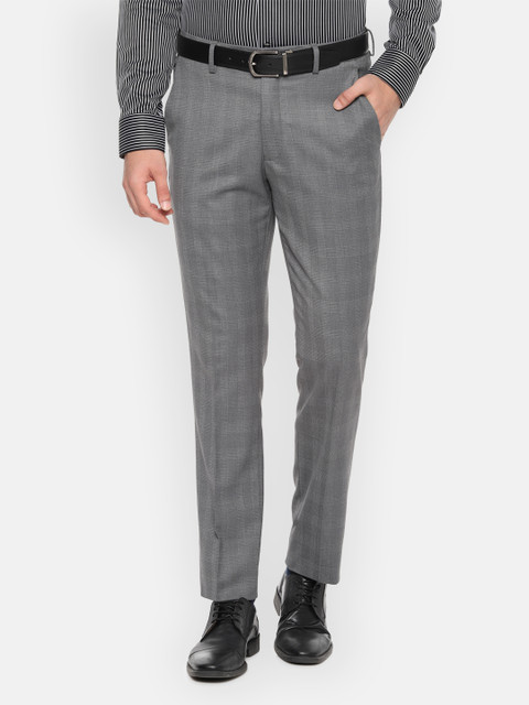 

Louis Philippe Men Grey Slim Fit Checked Formal Trousers