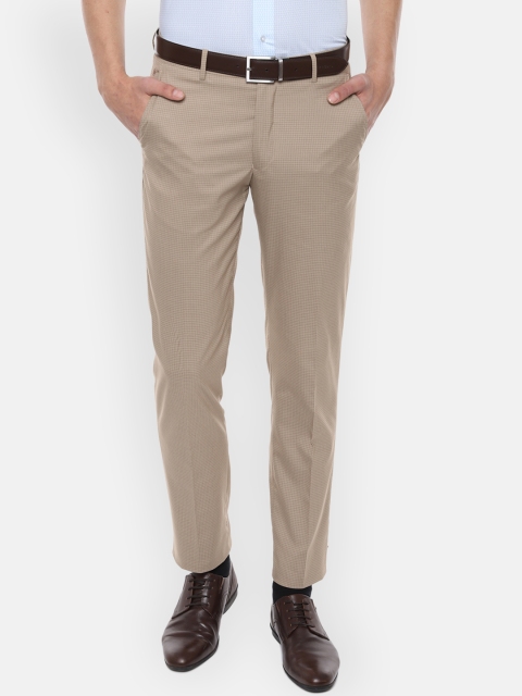

Louis Philippe Men Beige Slim Fit Checked Formal Trousers