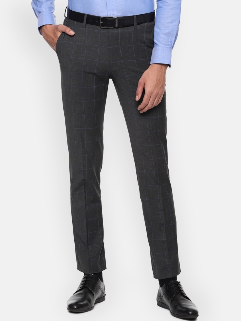 

Louis Philippe Men Charcoal Grey & Blue Slim Fit Checked Formal Trousers